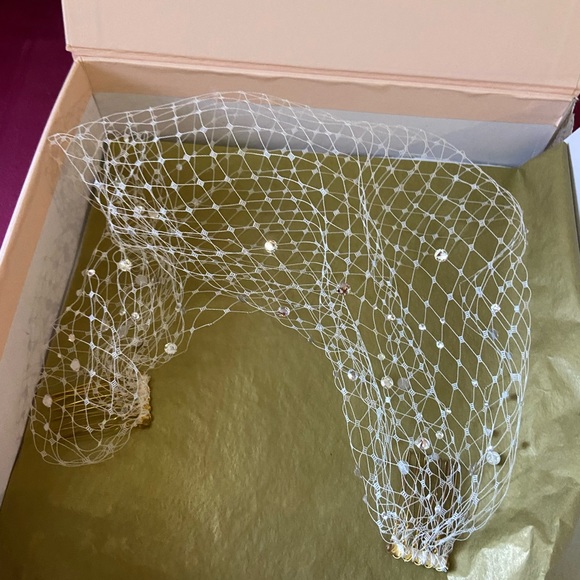 NWOT Twigs & Honey Rhinestone adorned bandeau birdcage veil - Picture 7 of 7